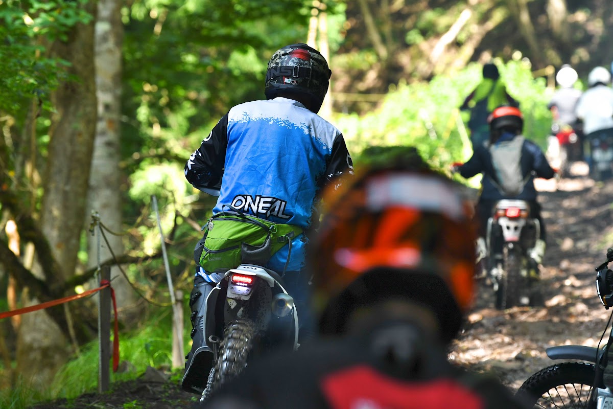 森の中を走るトレッキングパーティー参加者